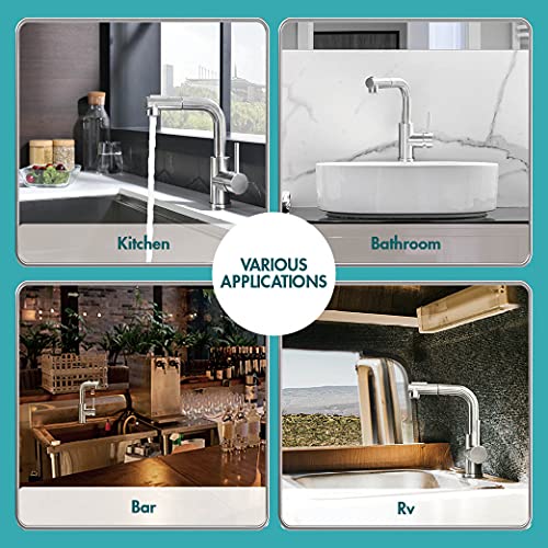 Wasserhahn Küche APPASO, Küchenarmatur Ausziehbar Hockdruck 360° Drehbar, Edelstahl Mischbatterie mit 2 Straharten für Küche/Waschbecken/Bar/Wohnmobil | Gebürstet - Image 6