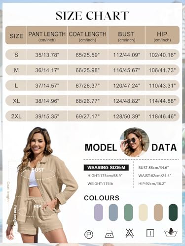 Yutdeng Womens Summer 2 Piece Outfit Ladies Leisure Co Ord Sets Button Down Cotton Linen Shirt and Shorts with Pockets Lounge Set Tracksuit Y2K Aesthetic Clothes - Image 6