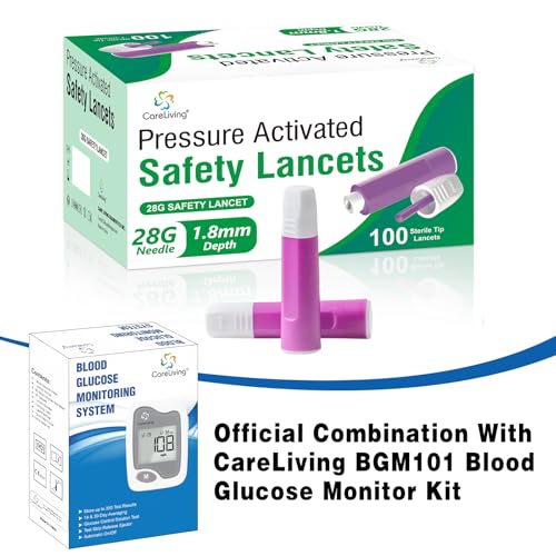 Safety Lancets Single-Use 100 Count Sterile 28 Gauge Needle 1.8 mm Pressure Activated Gentle for Comfortable Testing No Lancing Device Needed