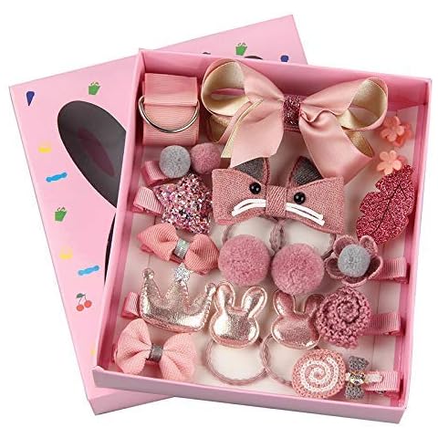 KARLOR Girls Hair Clips, 18 Pieces Baby Hair Clips, Hair Bows, Children's Hair Bobbles, Hair Accessories Hair Pins with Star, Crown, Flower Shape, Hair Clips Set Gift Box for Baby Girls Toddlers Cover