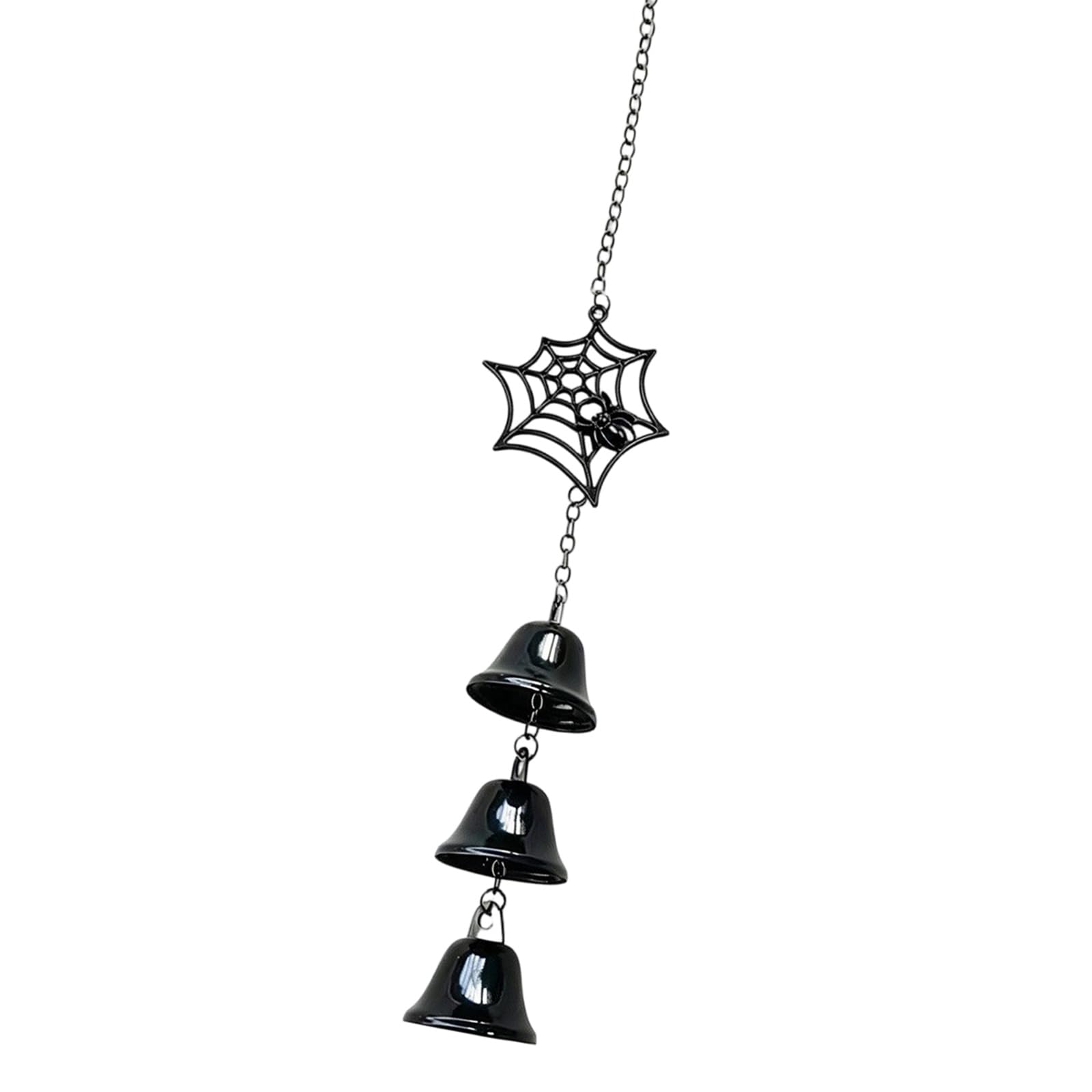 TFAOYS Unique Halloween Wind Chimes with Metal Spiders Web and Bells for Home and Event Decorations Black Metal Wind Chimes Halloween