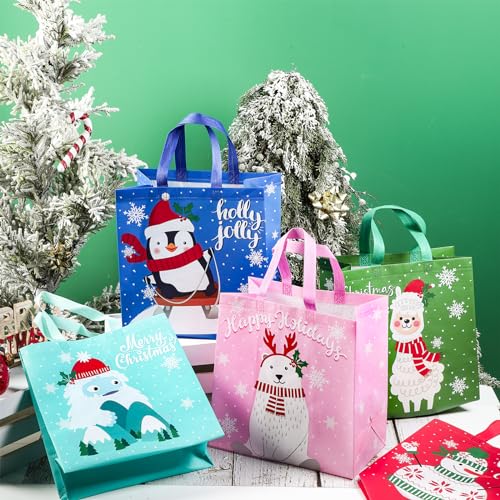 Loveinside-Christmas-Medium-Recycled-Gifts-Bags-with-Handles-Reusable-Christmas-Party-Gift-Bag-Shopping-Bag-13-x-7-x-13-and-13-x-7-x-10-10-Pcs-Christmas-Design