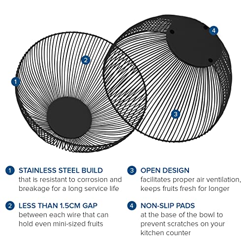 joeji's Kitchen Fruit Bowl 25 x 25 cm Large - Anti-Scratch Non-Slip - Open Metal Wire Fruit and Vegetable Basket to Help Ripen Properly & Keep Them Fresh for Longer (Black) - Cosy Home Interiors joeji's Kitchen Fruit Bowl 25 x 25 cm Large - Anti-Scratch Non-Slip - Open Metal Wire Fruit and Vegetable Basket to Help Ripen Properly & Keep Them Fresh for Longer (Black) - Image 3