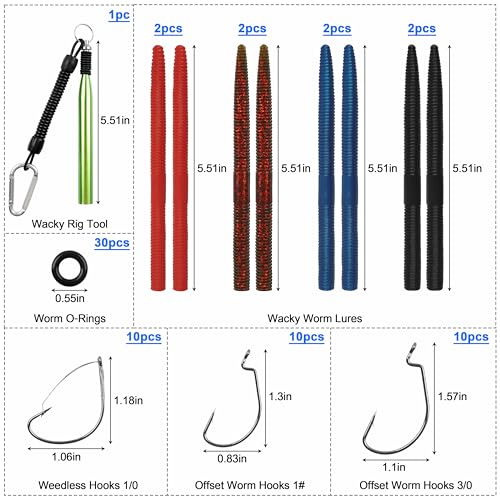 Kit de Anzuelos Wacky Rig AGOOL para Pesca de Black Bass, 70 Piezas con Anzuelos Wacky, O-Rings, Herramienta y Caja de Tackle miniatura 2