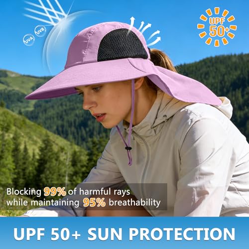 Image of ZOORON Women's Ponytail Safari Sun Hat, UPF 50+ Wide Brim Outdoor Bucket Hat with Chin Drawstring Strap,Fishing Hat