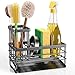 Cisily Sink Caddy Sponge Holder for Kitchen with Brush Holder and Stainless Steel Self Drain Tray, Rustproof Kitchen Sink Organizer for Sponge, Soap Dispenser Storage Accessories (Black)