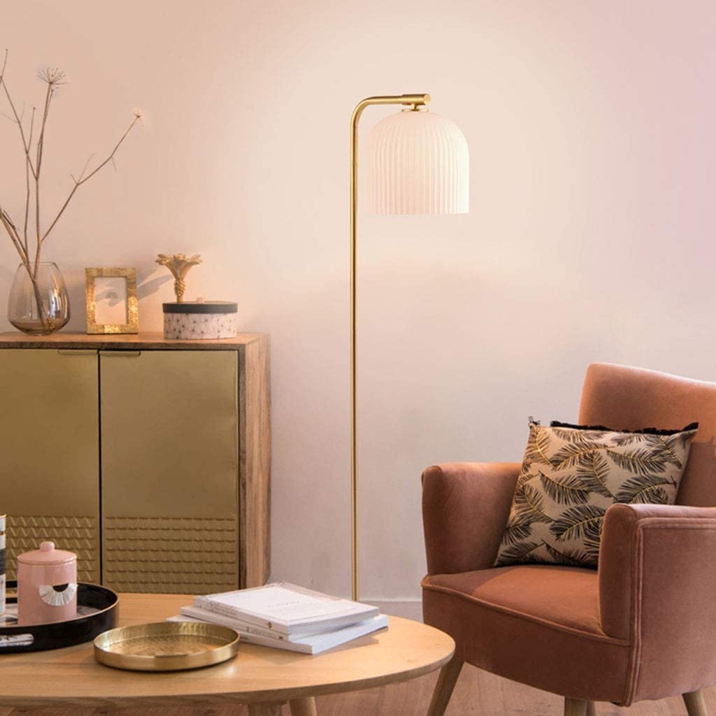 Lampa Podłogowa Nordic Metalowa Lampa Podłogowa W Paski Klosz Szklany Marmurowa Podstawa Stojąca Do Salonu Sypialnia Sypialni Salonu