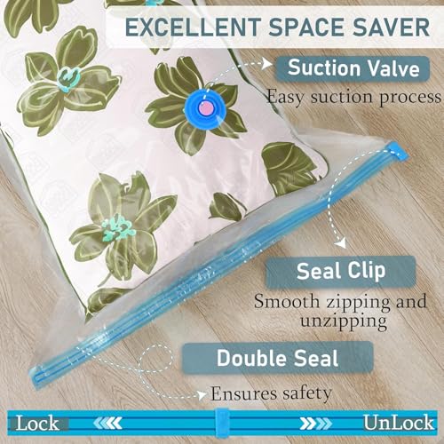 Image of Gismo Polyamide Polyethylene Vacuum Storage Bags (5 Pack) with Hand Pump | 1L /2M /2S Airtight Reusable Space Saver Compression Bags for Clothes, Blankets, Bedding & Travel | Zip Seal Luggage Organizer