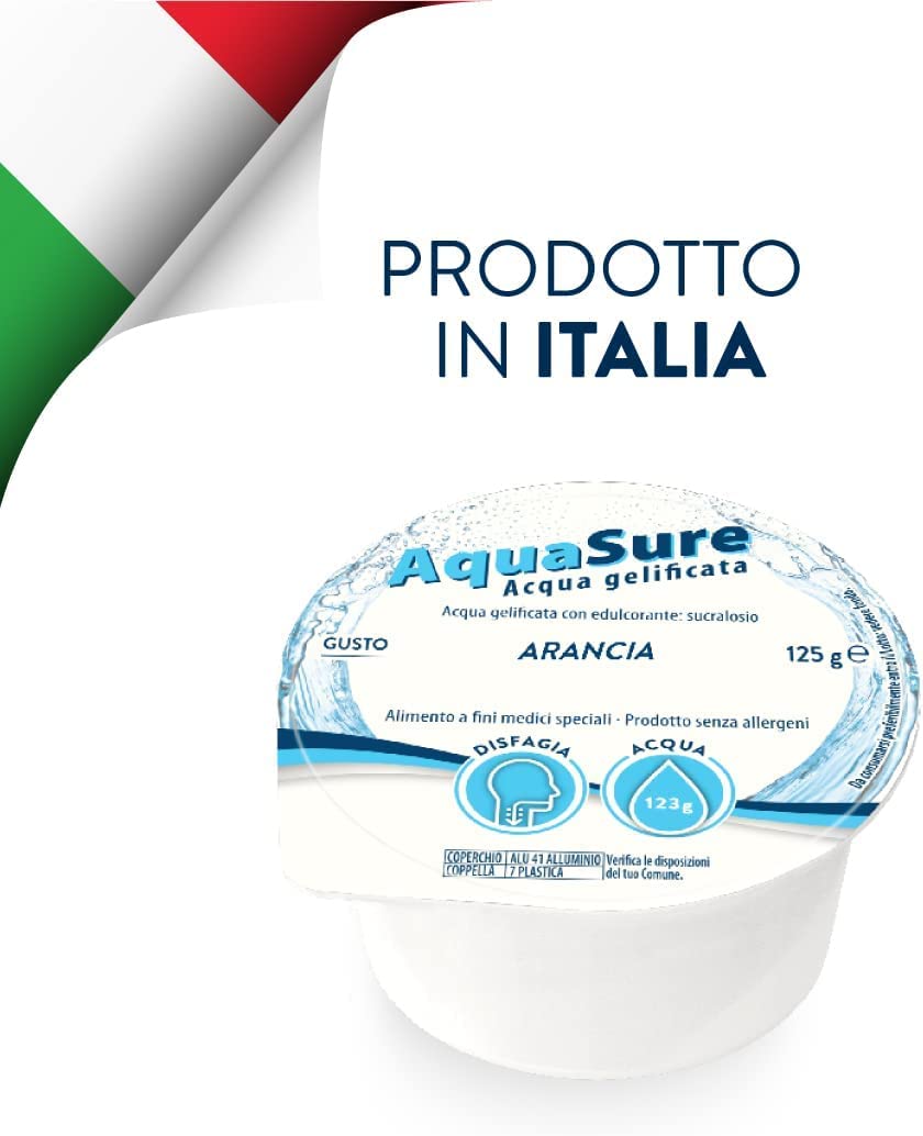 AquaSure Acqua Gel Gelificata per Disfagia - Multipacco da 48x125g - Gelatina al Gusto Arancia e al Gusto Granatina