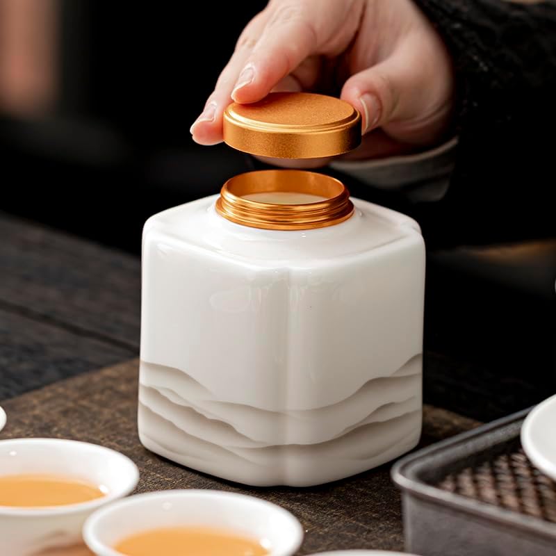 SONGCHAO Sugar Jar Tea Can Alloy Lid Sealed Can Tea Box Household Ceramic Storage Can Moisture-Proof Tea Can Tea Canister
