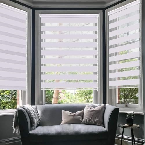 SMONTER Easy Fix Zebra Roller Blind,Day and Night Blinds Curtains with Install Accessories (50CMx150CM-2PACK, WHITE)