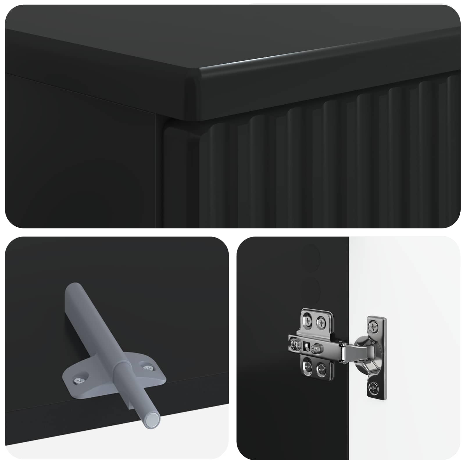 ARNHEM - Armario de baño de 3 piezas, color negro, con mucho espacio de almacenamiento, resistente a la humedad, diseño moderno, ahorra espacio para baños pequeños