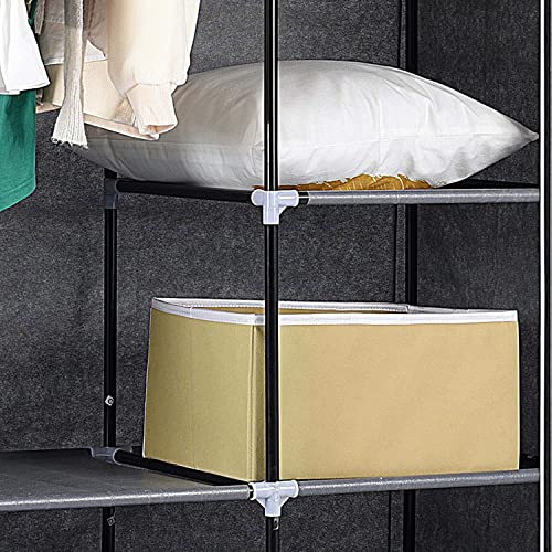 Ribelli Kleiderschrank Stoffschrank mit 12 Fächer und Kleiderstange, ca. 175 x 150 x 45 cm, Faltschrank aus Vile, Schrank für Schlafzimmer, Wohnzimmer, Ankleidezimmer, Grau