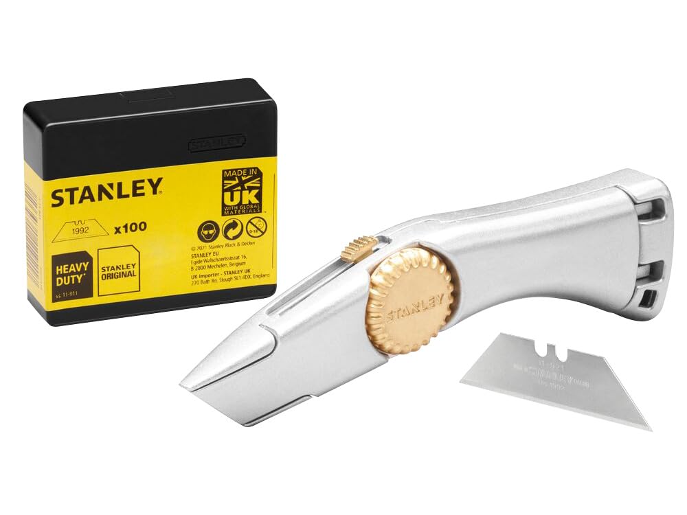 Stanley Einziehbares, robustes Titan-Trimmmesser mit 100 Ersatzklingen – langlebiges, ergonomisches Design für präzises Schneiden in Heimwerker, Handwerk und professionellen Projekten