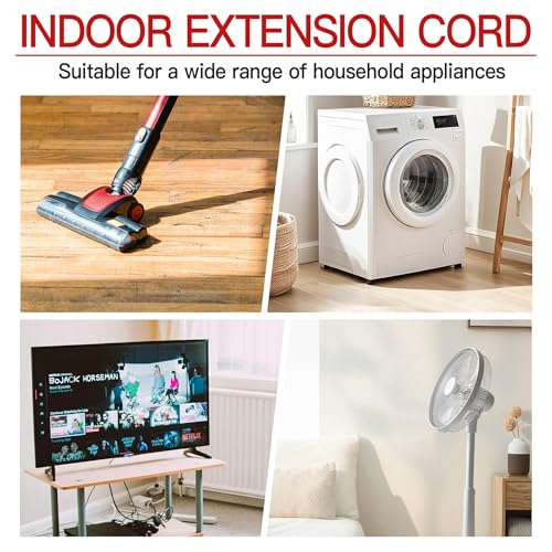 Image of 16 /3 Short Extension Cord 3 FT 2 Pack, White Extension Cord Flexible & Durable, Indoor 3 Prong Power Cable, Suitable for Home and Office, 13 Amp 1625 Watt 125VAC 16AWG, ETL Listed