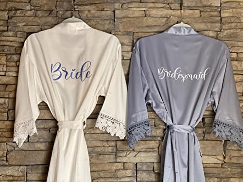Customized Bridesmaid Robes Bridesmaid Gift Personalized Lace Robe For Women with Vinyl Matte Satin Kimono Robes Bride Robes Lace Bridal Robes Bridesmaids Party4