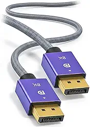 Cabo DisplayPort 1.4 8K Ultra Resistente 1,5M Blindado Trançado, 32.4Gbps, Freesync/Gsync 1080P@240Hz, 2K@165Hz, 4K@144Hz, 8K@60Hz, Conector Ouro 24K, Compatível Projetor, PC, TV, Games