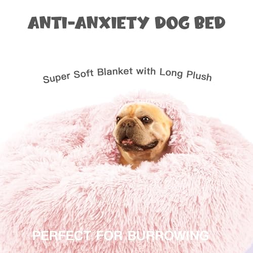 Image of Himax Dog Bed for Medium Dogs, Pink Dogs Beds with Blanket Attached, Calming Anti-Anxiety Fluffy Dog Bed Washable (20 inch /26 inch /35 inch)