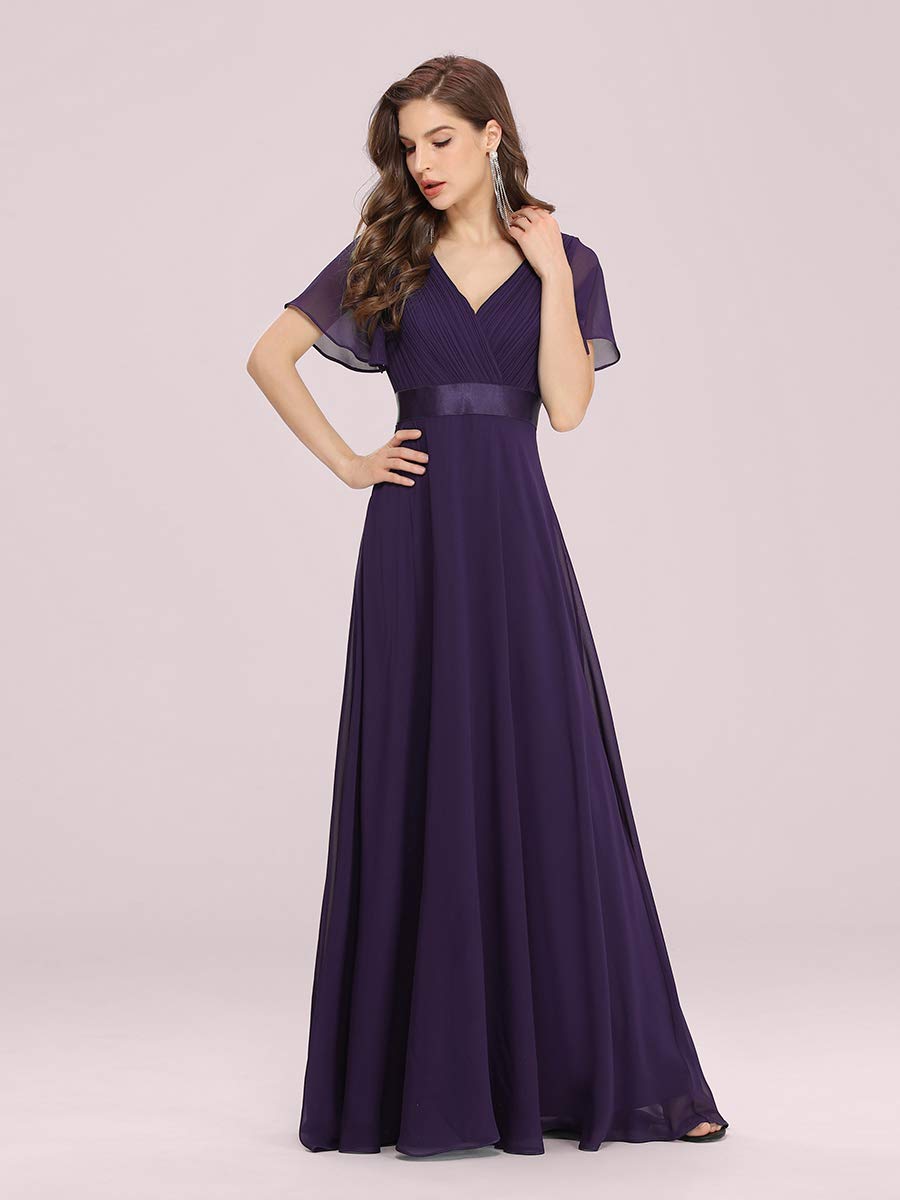 Ever-Pretty Damen Abendkleid Brautjungfer A-Linie Chiffon V Ausschnitt Bodenlang EP09890