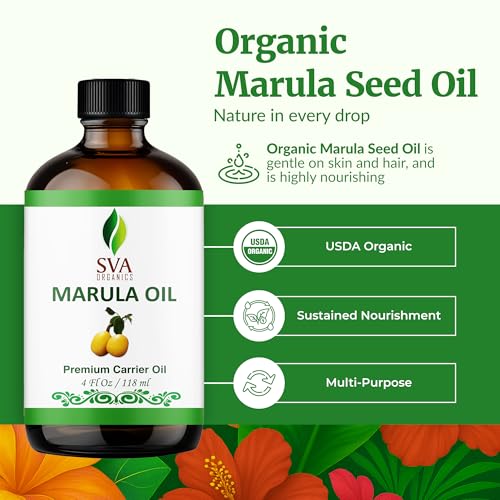 Image of SVA Organic Marula Seed Carrier Oil with Dropper, 4 Fl Oz (118 ml) | Marula Oil for Face Care, Facial Oil, Skin Care, Hair Care, Body Oil, Body Massage, Personal Care & DIY Beauty Blends