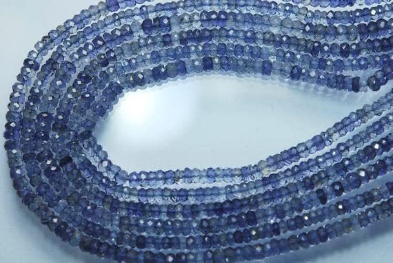 Rondelles en iolite bleue naturelle facettée de qualité gemme pour la haute joaillerie