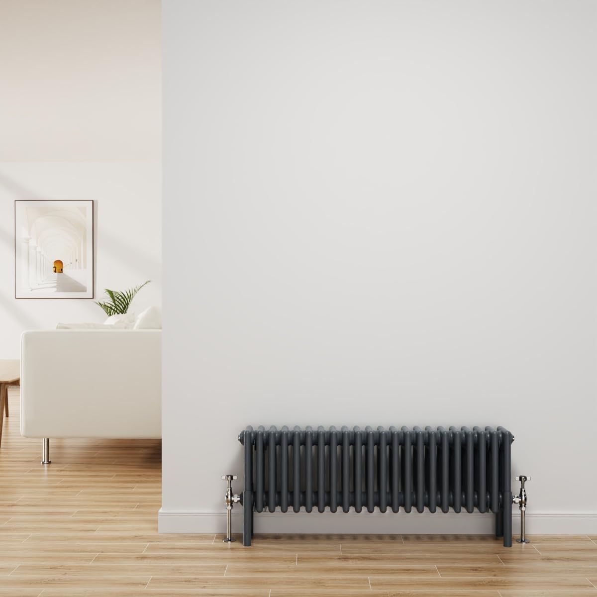 NRG Traditional Radiator Anthracite Cast Iron 4 Column Horizontal Central Heating Bathroom Radiators 300x1010mm