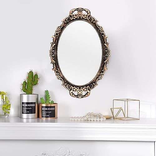 Tstarer Vintage Decorative Gold Framed Mirror, Wall Hanging Mirrors & Tabletop Tray for Bedroom Living Room Dresser Decor, Oval- 9.6" W x 14.3" L (Bronze) - Image 6