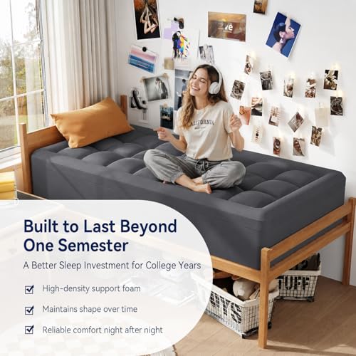 Image of ELEMUSE Twin XL Dorm Dual Layer 3 Inch Memory Foam Mattress Topper for College, Dorm Room Essentials, 2 Inch Cooling Gel Foam and 1 Inch Soft Pillow Top Bed Pad,Back to School,Grey