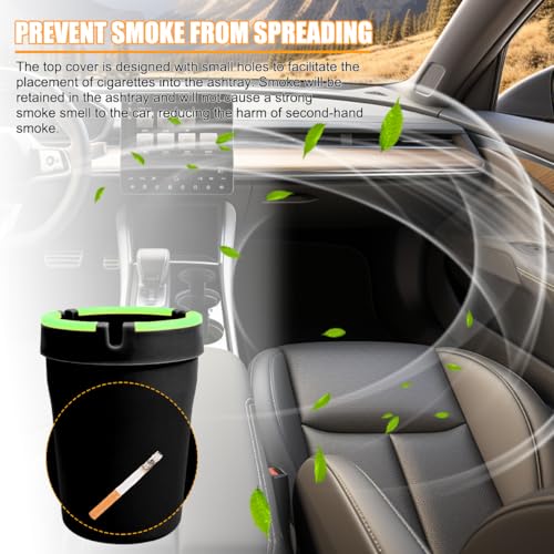 Image of Mandark Car Ashtray, 2PCS Glow In The Dark Smokeless Self-Extinguishing Vehicle Cigarette Trash Can, Smellproof Portable Automotive Ash Holder Organizer, Universal for Truck Home Office (Black)