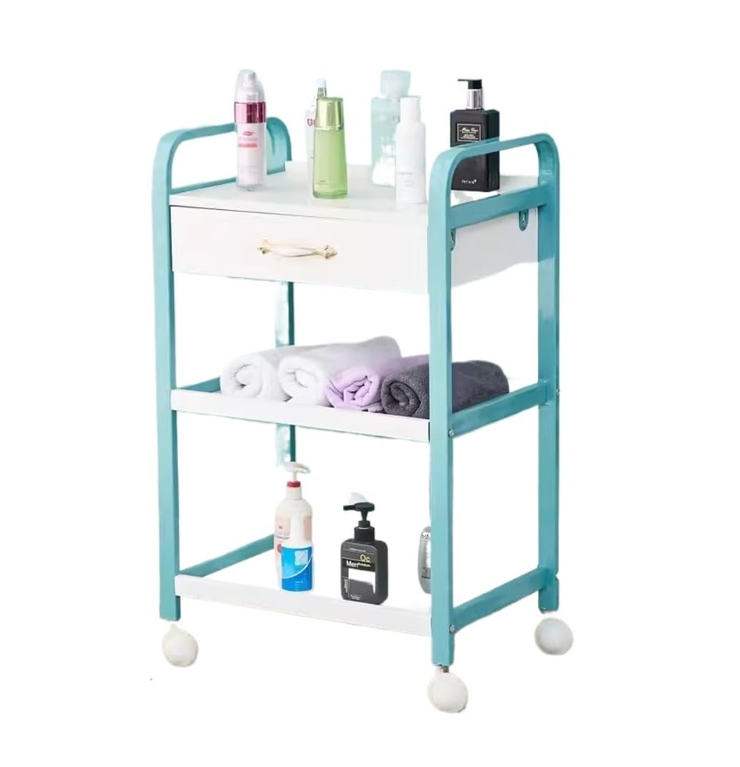 Beauty 3 Tier Beauty Salon Trolley With Drawer Storage Movable Trolleys Rolling Cart With Wheel Trolley(C)
