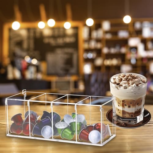 Rangement capsules de café acrylique transparent 4 compartiments avec couvercle - 8