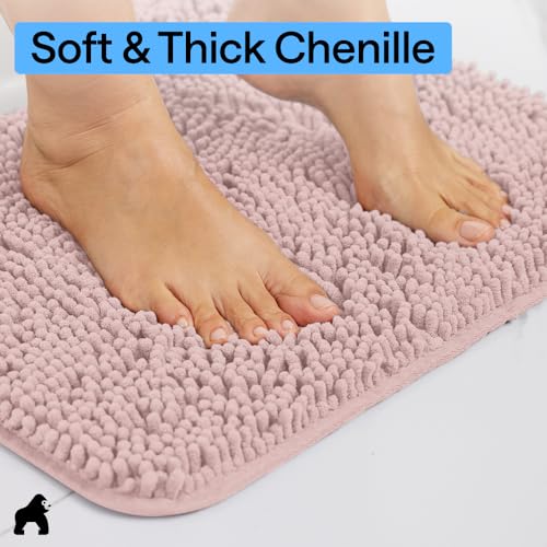 Image of GORILLA GRIP Bath Rug Mat, Thick Soft Absorbent Chenille, Quick Dry Microfiber Mats, Rubber Backing Washable Shower Floor Rugs, US Designed Bathroom Bathmat Home Decor Accessories, 24x17 Dusty Rose