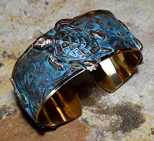 Elaine Coyne Wearable Art Patina Classic Sea Turtle Cuff Bracelet