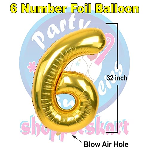 Image of Golden 32 Inches 6 Numbers Shape Large Big Foil Helium Balloons For Party Decorations In Happy Birthday Anniversary Office Items Materials Set Pack, Pack Of 1