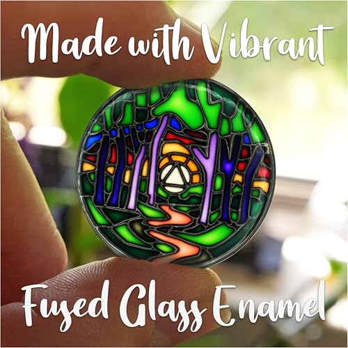 stained glass aa coin scenic journey alcoholics anonymous addiction recovery sobriety chip medallion inspirational sober gifts for men and women by the token shop winding path of recovery forest