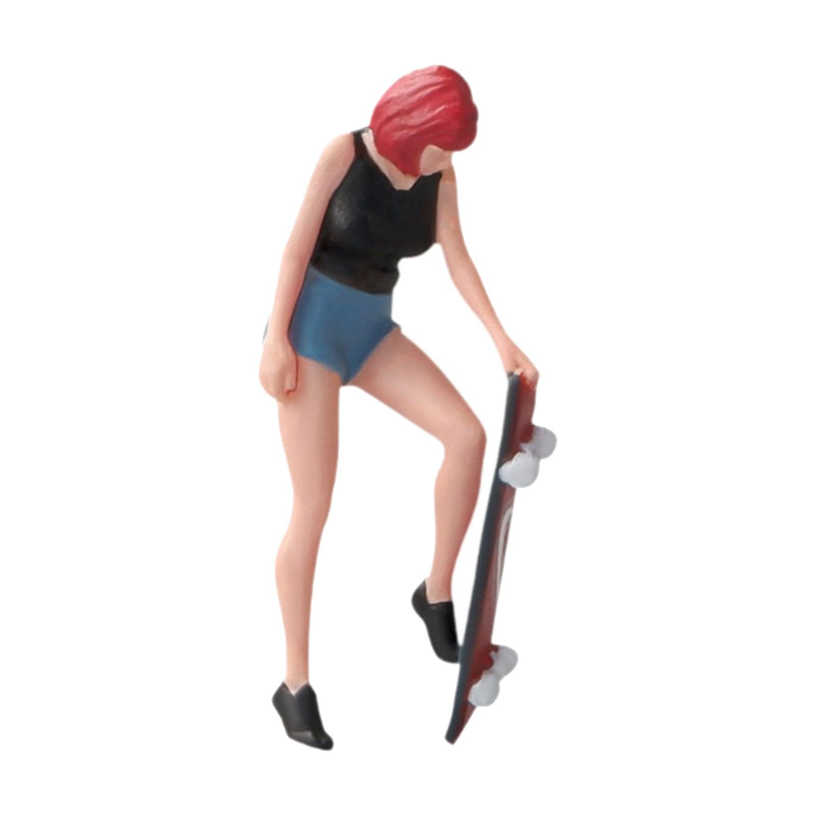 Drhtdxej Boys Red Hair 1/64 Scale Realistic Resins Skateboard Girl Sculpture For Model Train Layouts And Dollhouses Landscape Decorations