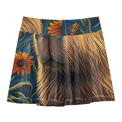 Tennis Skirts for Kids Painting Cute Capybara Floral Athletic Shorts for Girls Skorts Casual Cheer Skirt 4t2