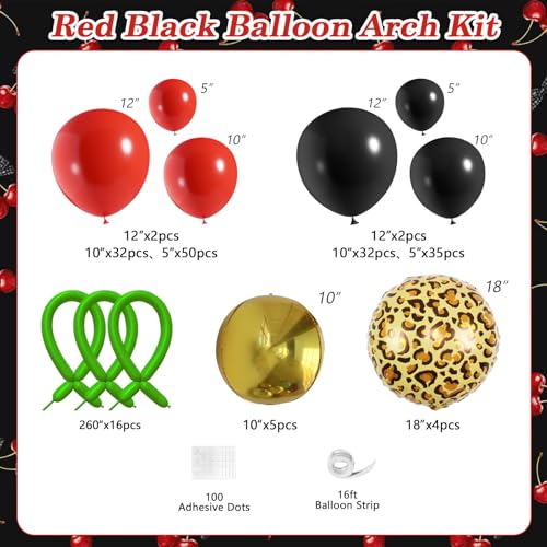 Image of JOGAMS 184Pcs Betty Party Decorations,Red and Black Party Decorations with 4D Gold Cheetah Foil Green Long Balloons for Bachelorette Birthday Baby Shower Vintage Retro Party
