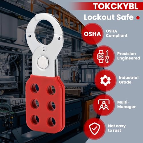 Image of Lock Out Tag Out Hasp, Steel Tamper-Proof Loto Hasp with Extended Jaw, Safety Lockout Kit with 6 Holes Interlock, Padlock Latch（6 Pack, Red）