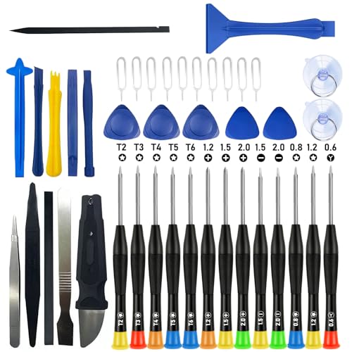42-Piece Professional Electronics Opening Pry Tool Repair Kit with Steel and Carbon Fiber Nylon Spudgers, Anti-Static Tweezers and 13 Screwdrivers for Open Cellphone, Laptops, Tablets