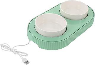 MERRYHAPY 恒温加熱セラミック猫碗 犬用ダブルボウル 給電式 耐摩耗素材 飲水と食事の保温機能付き 室内ペット冬季用フード ウォーターボウル