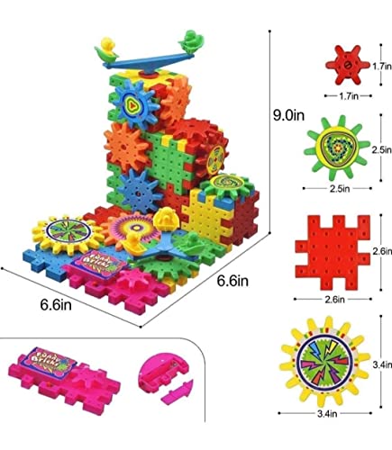 E-ROYAL SHOP® Battery Operated 81 Pcs Interlocking Building Blocks and Gears Toy Set | Motorized Spinning & Puzzle Bricks Gear Wheels | for Toddlers