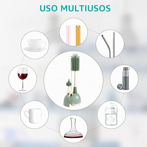 Vicloon Silicone Baby Bottle Brush, 4 in 1 Stand Bottle and Teat Cleaning Brush, Bottle Cleaner Brush for Cleaning Water Bottles Baby Bottles Glass Cup Thermoses(Green) - 6