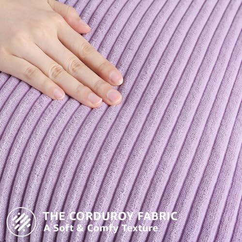 Image of Mecatny Corduroy Decorative Throw Pillow Covers 24x24 Set of 2 for Sofa Living Room, Soft Neutral Boho Couch Pillow Covers for Home Decor, Lilac