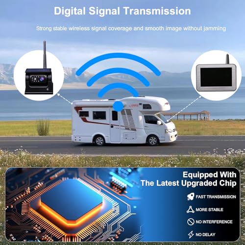 B-Qtech Magnetic Solar Wireless Backup Camera with 5" Monitor System AHD1080P Truck Trailer Hitch Rear View Camera IR Night Vision Waterproof Rechargeable Reverse Camera for RV Car Camper