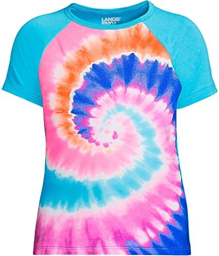 Lands' End G SS Crewneck Rash Guard Electric Blue Multi Tie Dye Kids X-Large