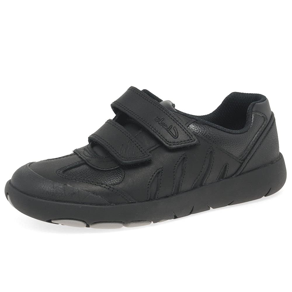 Clarks Rex Stride K Childrens Black Leather, 10.5