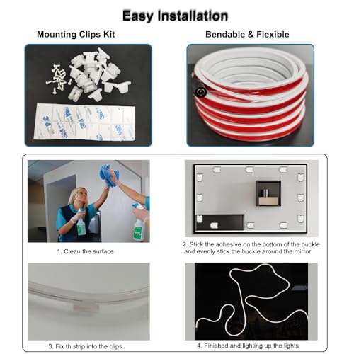 Image of 16FT Silicone LED Strip White Spotless Under Cabinet | 5M /16ft silicone strip, no light spots Plug-in step dimming. Self-adhesive for kitchen, bathroom, mirror, bedroom. IP65.