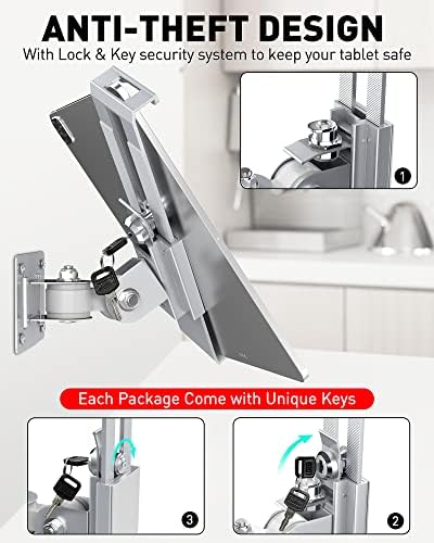 AboveTEK Tablet Wall Mount - Fits 7 - 11" Tablets Including iPad, Galaxy Tab, Slate, Fire and More -Anti Theft Security Lock and Key - Articulating Swivel Holder for Portrait and Landscape Mode