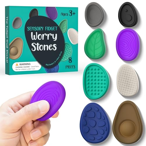 Worry Stones Sensory Fidget Toys for Adults Kids 8 Pack Anxiety Stress Relief Item Quiet Classroom Must Have ADHD Autism Calm Down Autistic Christmas Stocking Stuffers Gift Teen Figette Pain Stim